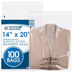 Spartan Industrial – 14” X 20” (100 Count) Self Seal Clear Poly Bags with Suffoc
