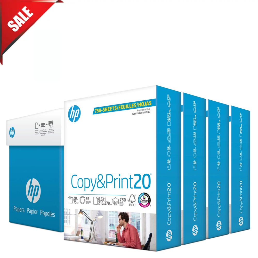 HP Printer Paper, Copy & Print 20lb, 8.5×11, 4 Bulk Packs, White, 3000 Sheets