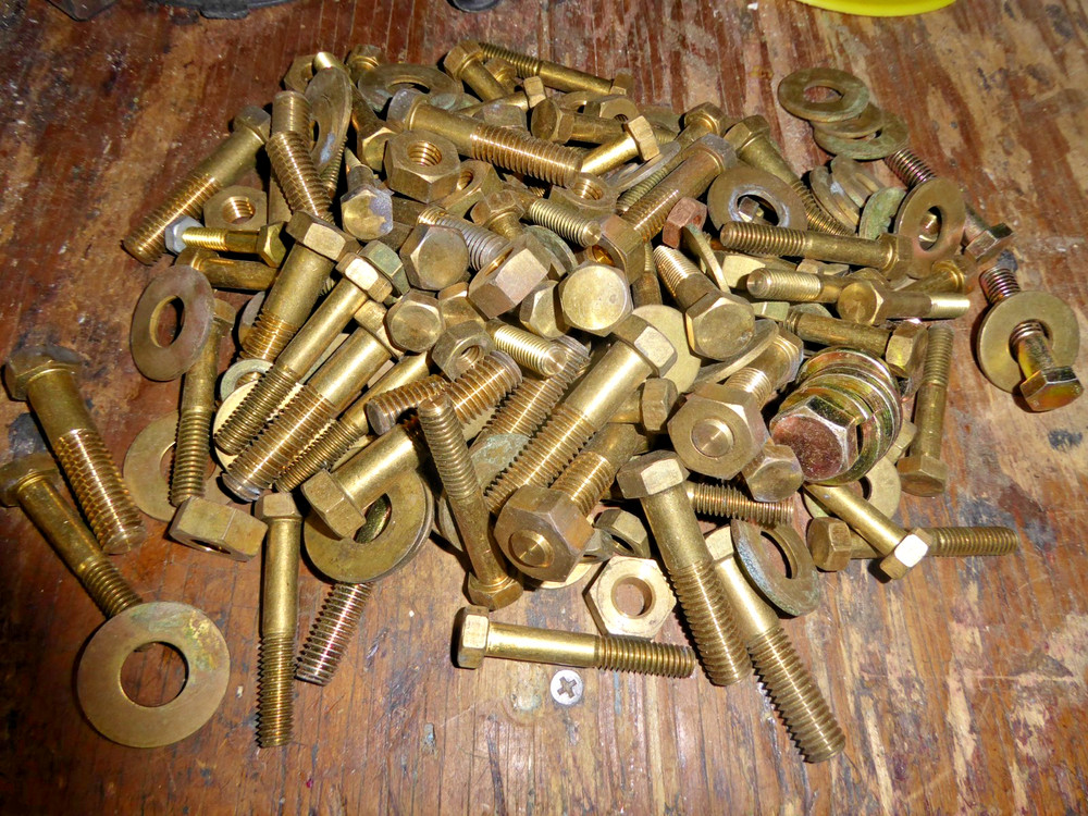 Brass hex head bolts nuts and washers 6 pounds assorted sizes