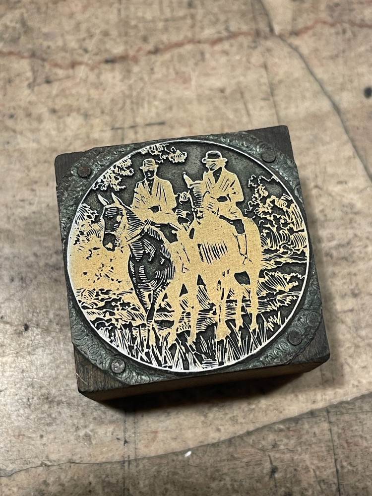 Printing Letterpress Printers Block Two Men On Horses / Horse (1543)