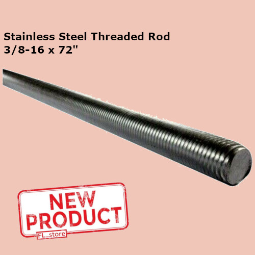 Stainless Steel Threaded Rod 3/8-16 x 72″ All Thread Grade 18-8 6 Feet Length