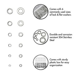 Split Lock and Flat Washer Assortment Set 304 Stainless Steel 400 Piece Silver