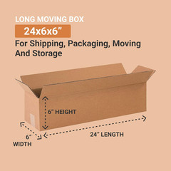 2466 Long Corrugated Cardboard Box 24″ L X 6″ W X 6″ H, Kraft, for Shipping, Pac