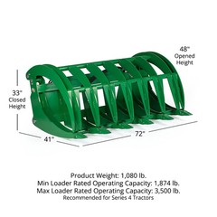 Titan Attachments 72″ HD Root Grapple Rake Attachment Fits John Deere Hook & Pin