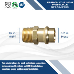 25 Pieces 1/2″ Press Male Adapter, Lead Free Brass, 1/2″ Press Fit Male
