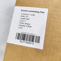School Laminating Film 1.5 mil 27″ 500′ Glossy 2 Rolls RL 27 15 500 1 G