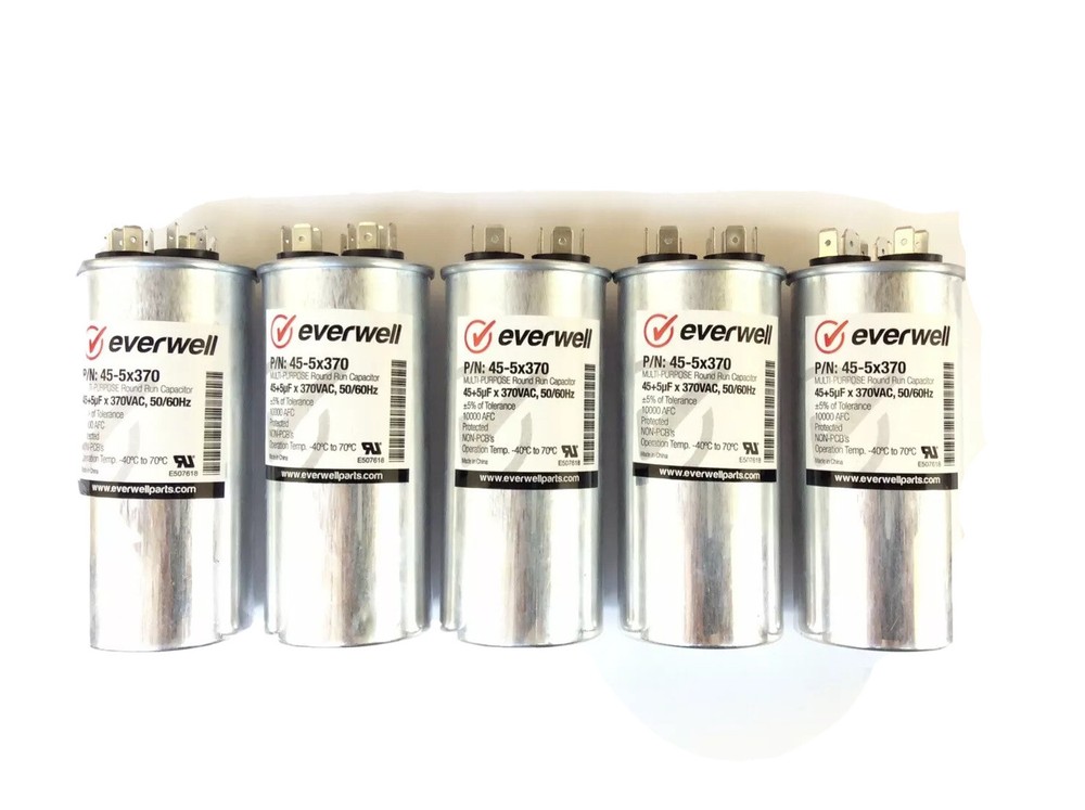 45+5 uf / MFD 370 VAC VOLTS ROUND DUAL RUN CAPACITOR, 50/60Hz 5 PCS.