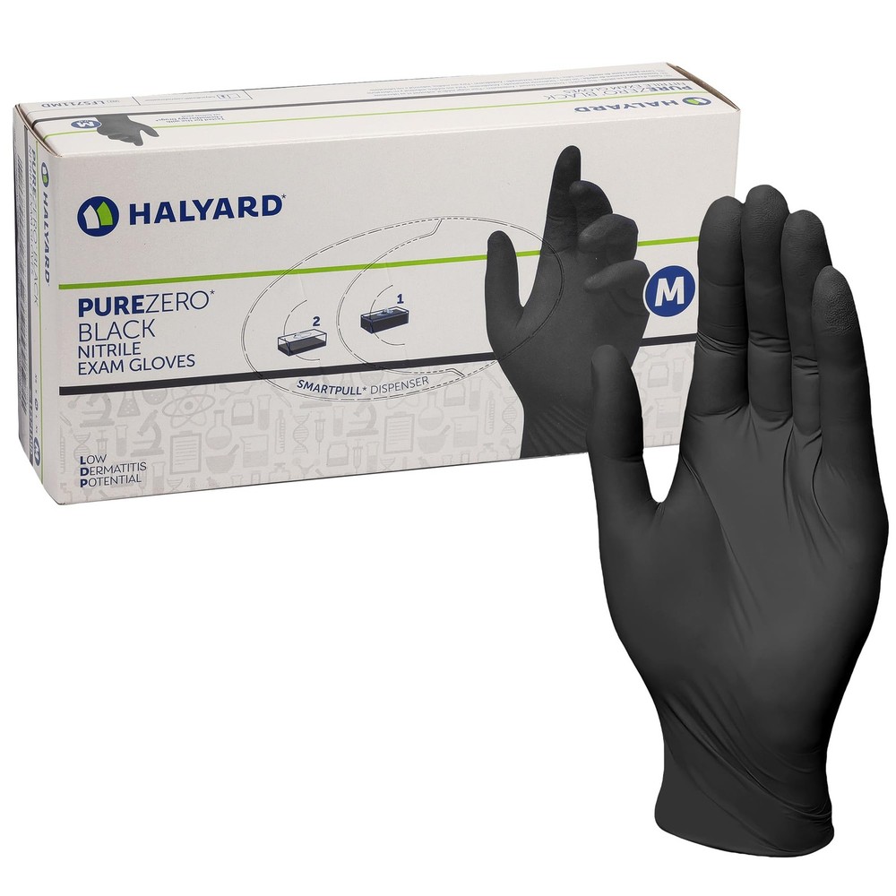 HALYARD PUREZERO Black Nitrile Exam Gloves – 5.1 Mil Box of 100, Medium – Hea…