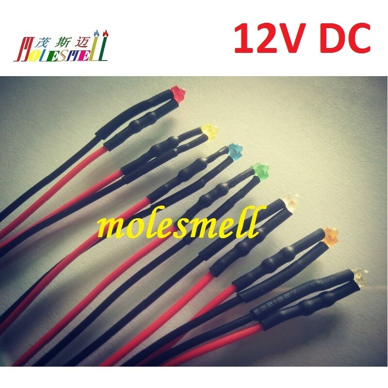 1.8mm 12V Pre-Wired Red Yellow Blue Green White Orange UV Pink Warm white Leds