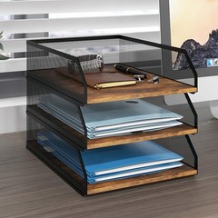 3-Tier Stackable Metal Mesh Paper Organizer with Sliding Tray,Retro