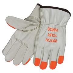 MCR SAFETY 3213HVIS Leather Gloves,Beige,S,PR 25D572