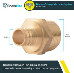 3/4 x 1 Inch Crimp MNPT Male Adapter, Brass Plumbing Fitting, PEX Pipe, Copper,