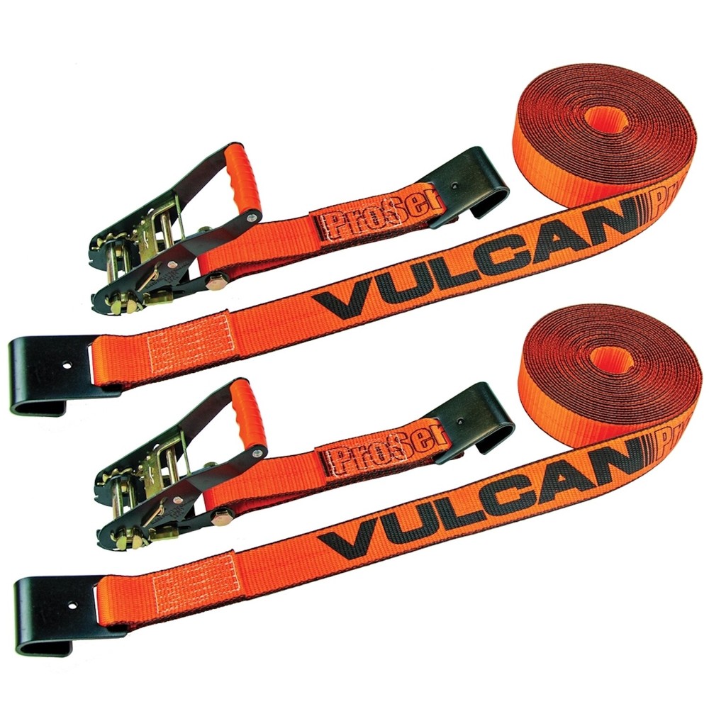 VULCAN Ratchet Strap – Flat Hooks – 2″ x 30′, 2 Pack – PROSeries – 3300 lbs SWL