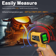 Infrared Thermometer Pyrometer Temperature Gun -58°F to 1796°F, 50:1 Distance