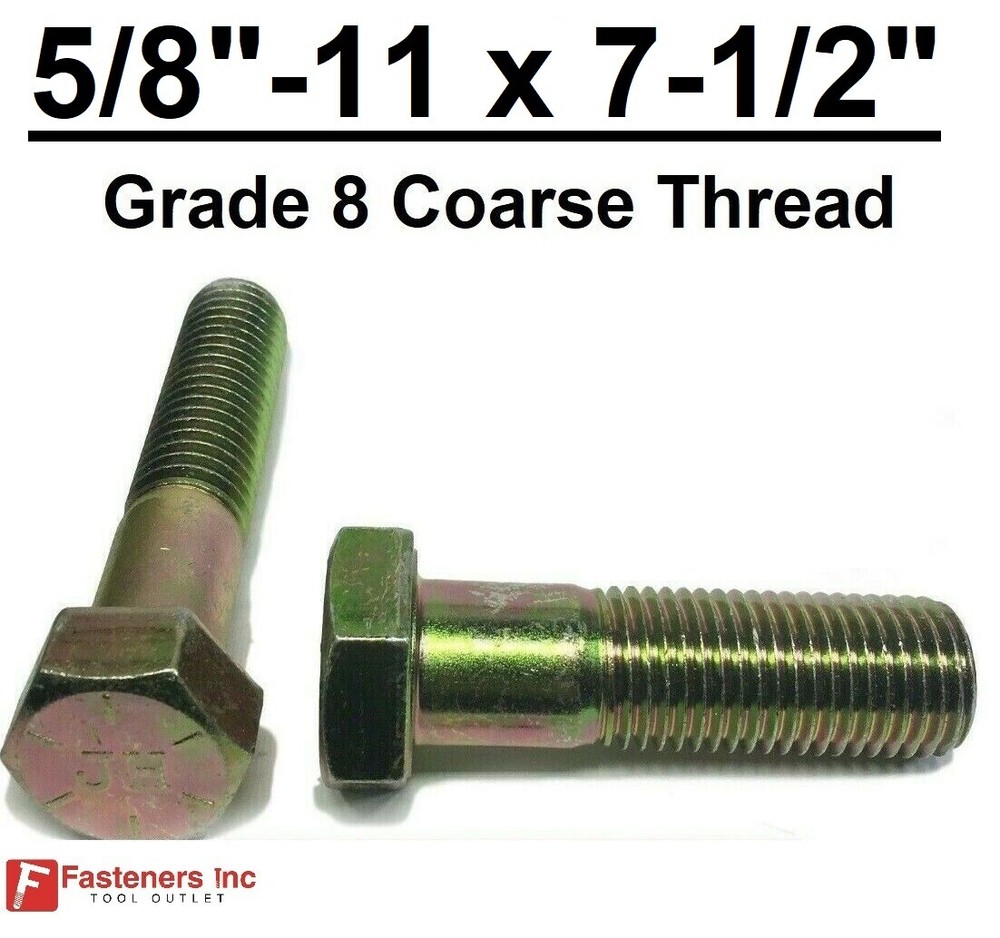 5/8-11 x 7-1/2″ Hex Bolt Yellow Zinc Plated Grade 8 Cap Screw Coarse Thread