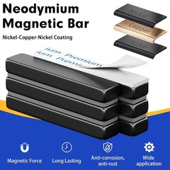 Strong Neodymium Bar Magnets 2 Pack, Black Rare Earth, 40x10x5mm with Adhesive