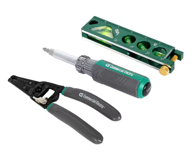 Commercial Electric Electrician’s Tool Set (3-Piece) Wire Stripper Torpedo Level