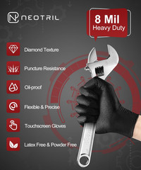 8 Mil Heavy Duty Nitrile Gloves Diamond Texture Latex Free Powder Free Large Bla
