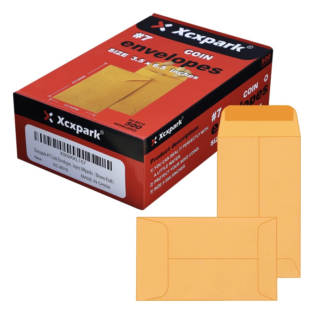 Xxcxpark 500 PCS #7 Coin Envelopes, 3.5 x 6.5 500 (3.5″ x 6.5″), Brown