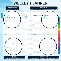 2026–2027 A5 Planner Refills 7-Hole Punched Jul 2026–Jun 2027 Weekly Monthly Pla