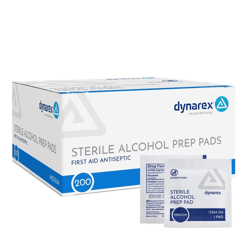 Dynarex DynaSafety Sterile Alcohol Prep Pads – 10 Count (Pack of 200), White