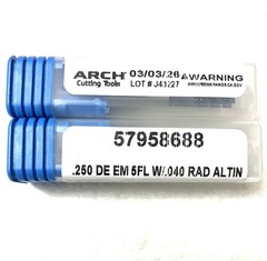 ARCH 1/4″ 5FL Corner Radius End Mill .040R Double End Solid Carbide AlTiN NEW