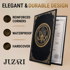 Birth Certificate Holder 8.5×11 Black Faux Leather Document Protector Gold Foil