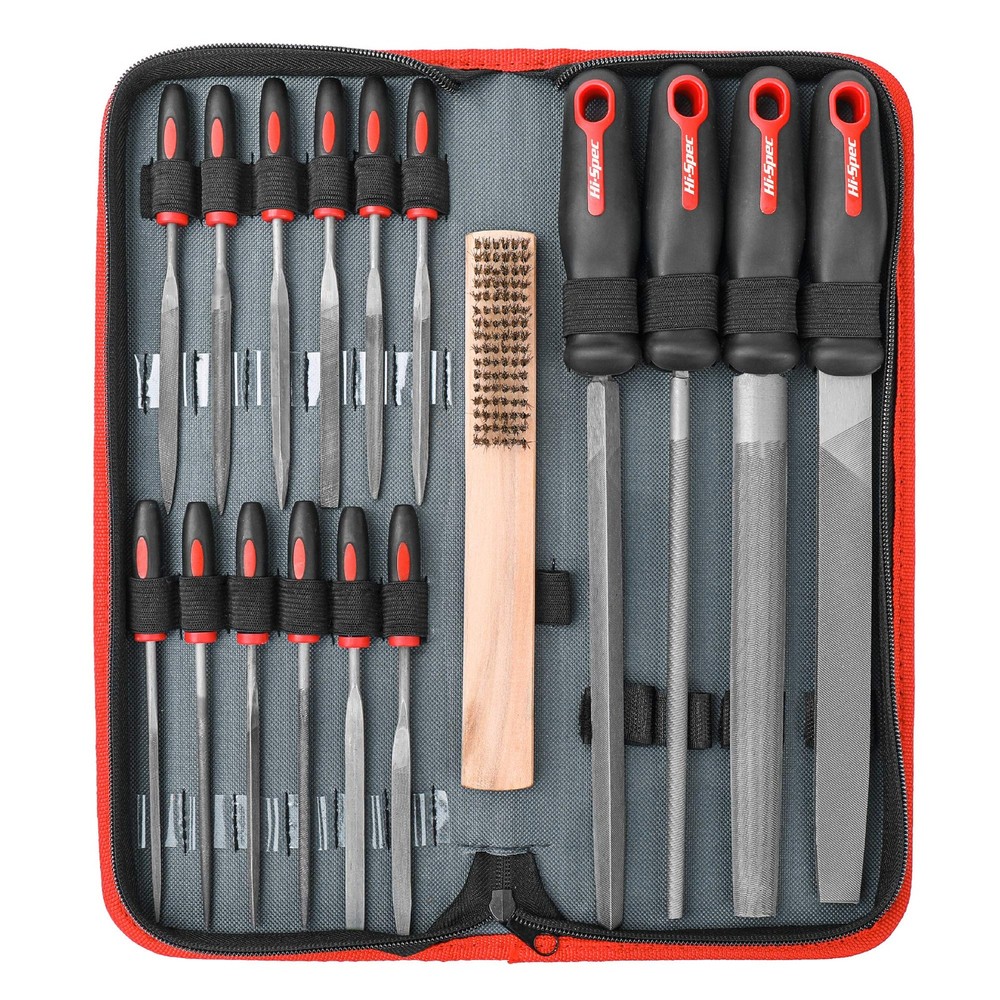 Hi-Spec 17 Piece Metal File Tool Kit Set. Mini T12 Carbon Steel Flat Half-Round
