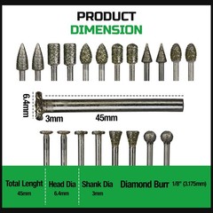 Staten Tools 20Pcs 46-Grit Diamond Burr Bits, 1/8″ Shank – Compatible