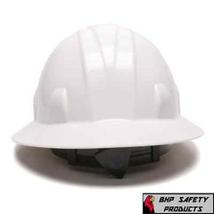 PYRAMEX WHITE FULL BRIM SAFETY HARD HAT 4 POINT RATCHET SUSPENSION HP24110