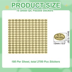 2700Pcs QC Passed Stickers 0.5×0.35″ Inventory Quality Control Stickers Gold