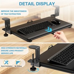 Keyboard Tray Under Desk, Pull Out Keyboard Tray with C Clamp Mount, 20″ x 13″