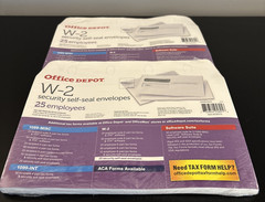 Lot of 2-Office Depot Double-Window Self-Seal W-2 Envelopes 25 in each pack