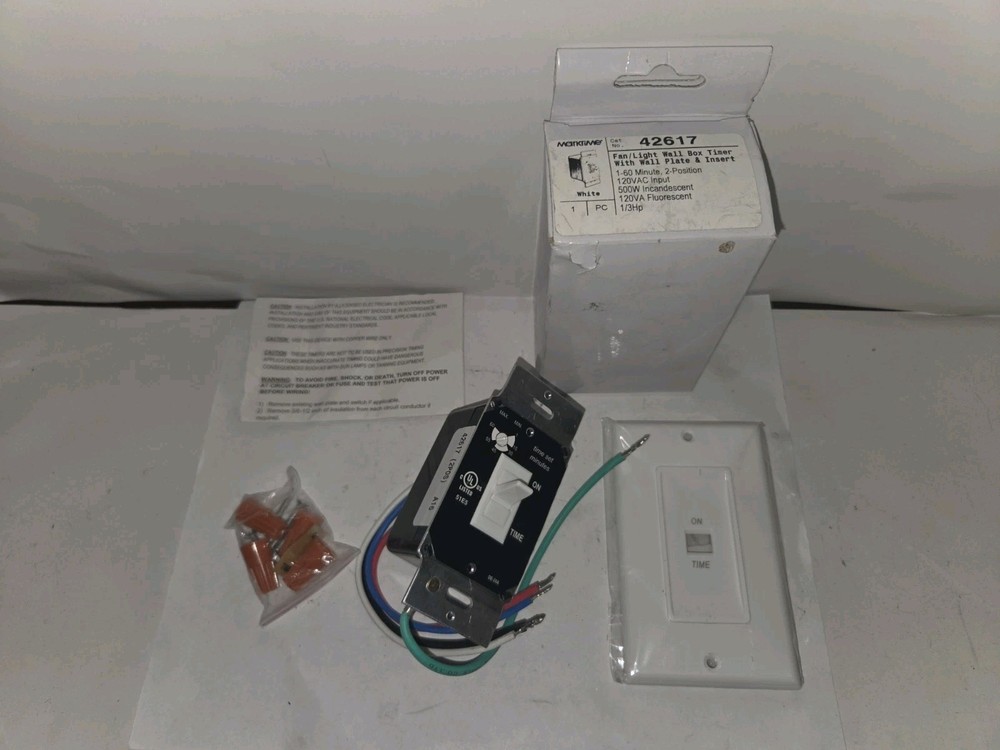 NEW GENUINE MARKTIME 42617 FAN/LIGHT WALL BOX TIMER WHITE 1-60 MIN., NIB
