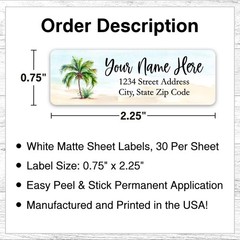 60 Return Address Labels Personalized Printed 3/4″ x 2 1/4″ Beach Scene