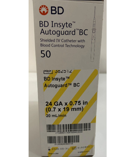 BD Insyte BC Vialon REF 382512 24GAx0.75in 20mL/min Box of 50