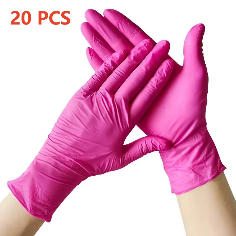 20/100PCS Pink Nitrile Disposable Gloves Latex Free Cleaning Gloves for Kitchen