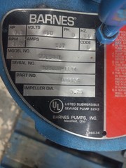 BARNES SUBMERSIBLE PUMP 3SE544L 0.5 HP 3 PHASE 1750 RPM 1.7AMP