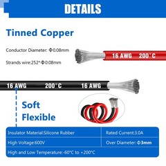 16 AWG Silicone Wire-40 Ft Length(20 Ft Black and 20 Ft Red),16 AWG 1.3mm² El…