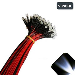 5 x 12v 3mm Flat Top Pre Wired Cool Clear White LED Wide Angle 14v 15v Prewired