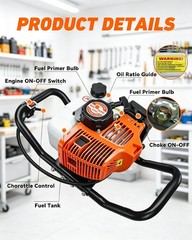 63CC Gas Powered Post Hole Digger Earth Auger Borer 6″ 10″ Bit & 3PCS Extension