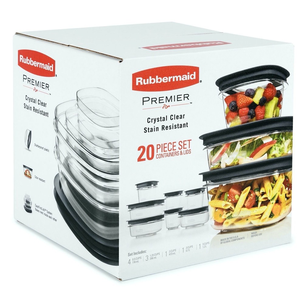 Rubbermaid Premier 20-Piece Lids Food Storage Containers BPA Free Crystal Clear