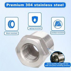 5PCS Stainless Steel Hex Bushing Reducer 1/2″ NPT to 1/4″ NPT