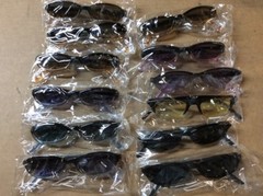 ASSORTED BOX OF SUNGLASSES SUN GLASSES SET OF 12 GLASS COLORED SMALL LENS
