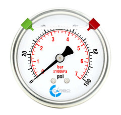 2-1/2″ Pressure Gauge, Stainless Steel Case, Liquid Filled, Back Mnt 0-100 PSI