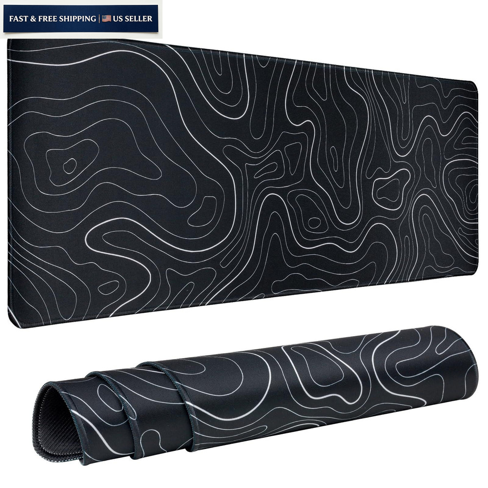 Gaming Mouse Pad Large 31.5 x 11.8in Topographic 11.8″ x 31.5″, Black