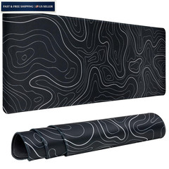 Gaming Mouse Pad Large 31.5 x 11.8in Topographic 11.8″ x 31.5″, Black