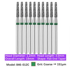 10pc Dental FG High Speed Diamond Burs Flat End Taper Shape Polishing Burs