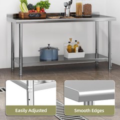 Large Work Table Undershelf 60×24″ Stainless Steel Commercial Kitchen Backsplash