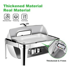 9QT Food Warmer Commercial Steel Chafer Buffet Chafing Dish Roll Top